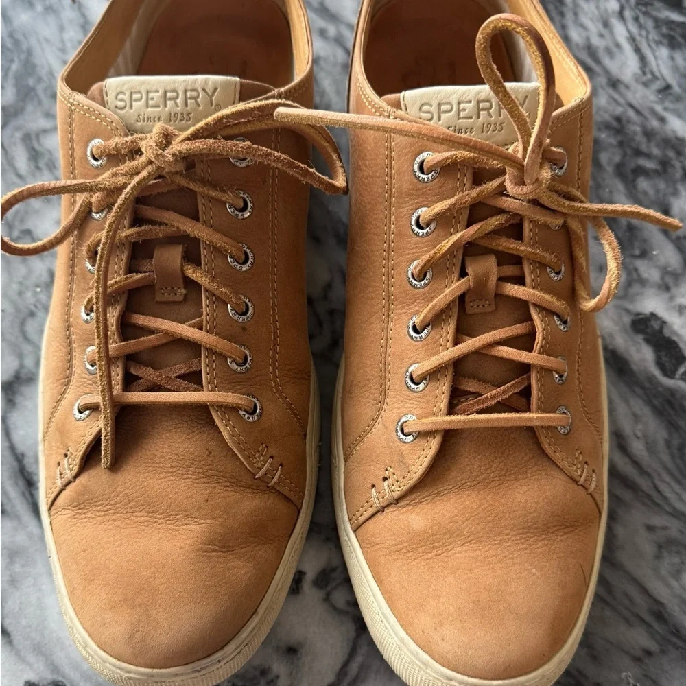 Sperry Tan Gold Cup Sneakers with Suede Finish and Beige Sole